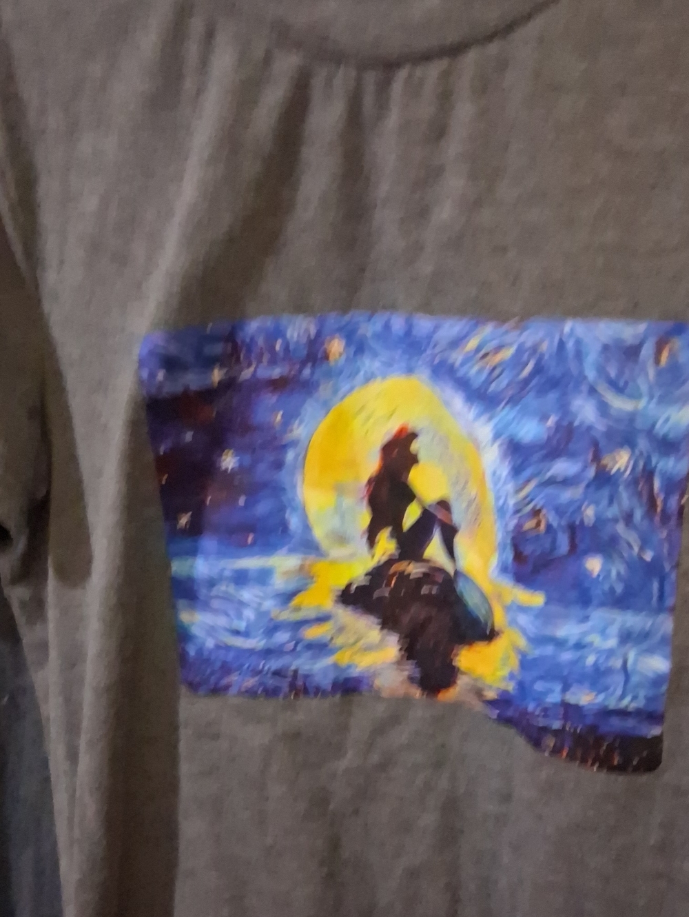 Gray Short Sleeve Tee with Blue & Yellow Mermaid Art